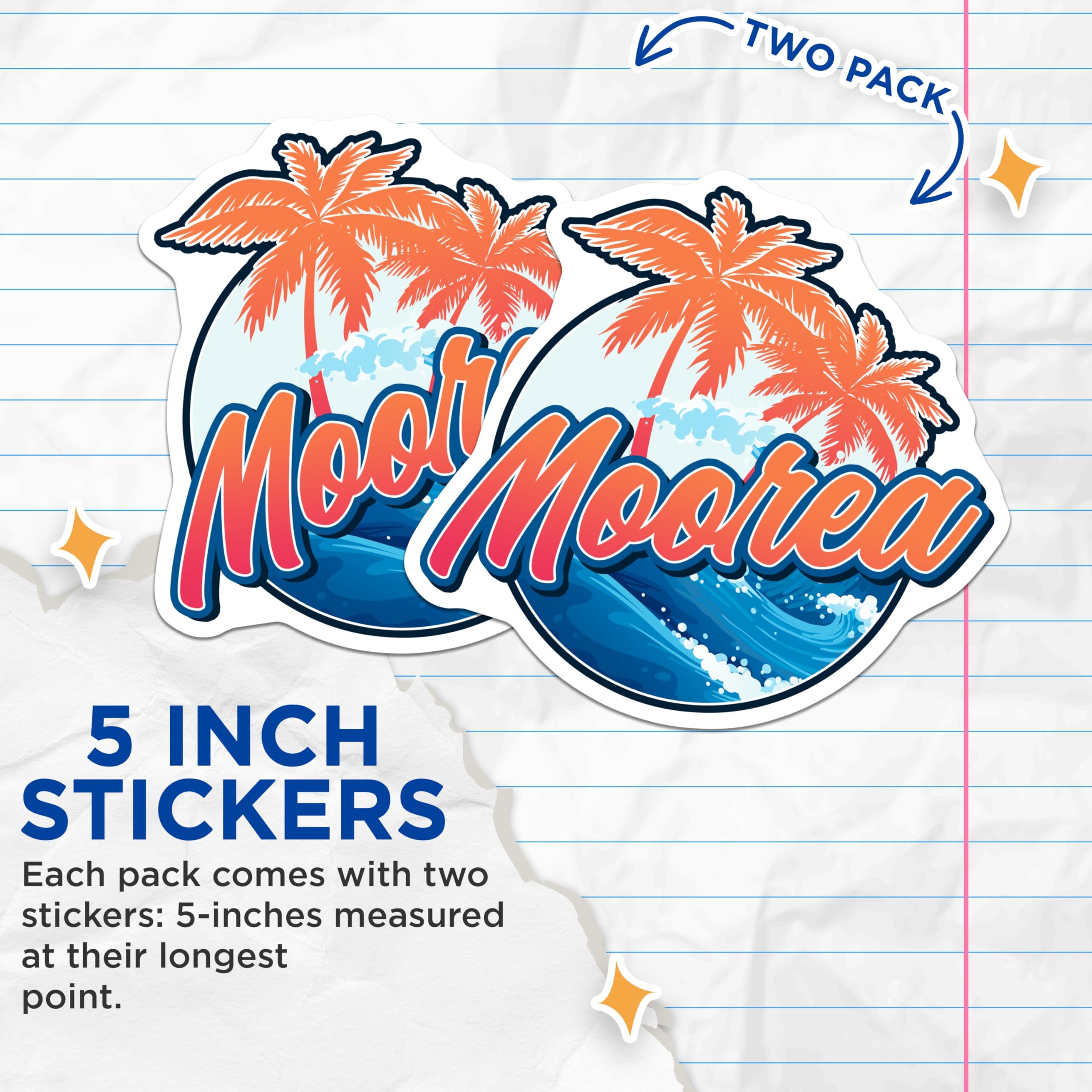 (2 Pack) Moorea Island Stickers - Tropical Paradise Decals - Vacation Souvenir - 5" On Longest Side - Sticks to Smooth Flat Surfaces - Made in USA - BMCS18496