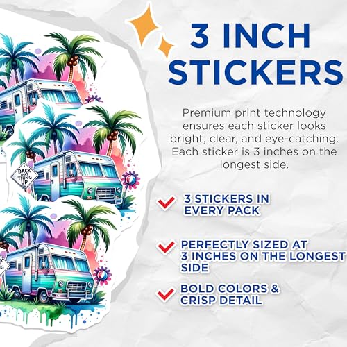 (3 Pack) RV Palm Decals - Camper Van Stickers - Back That Thing Up Decal- 3 Inches On Longest Side - Easy Peel & Apply - Made in USA - 3MCS5488