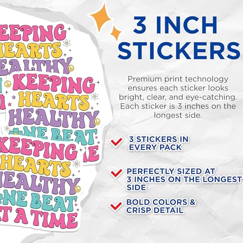 (3 Pack) Heart Health Decals - Retro Style - Laptop Decal - 3 Inches On Longest Side - Easy Peel & Apply - Made in USA - 3MCS7900