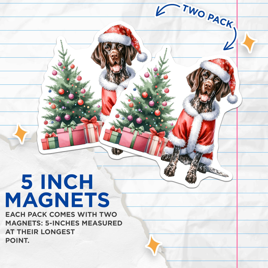 (2 Pack) Santa Dog Christmas Magnets - GSP Dog Lover Holiday Decor - Festive Pet Parent Fridge Magnets - 5 Inches On Longest Side - Thick Durable Magnet - Made in USA - MAG28222