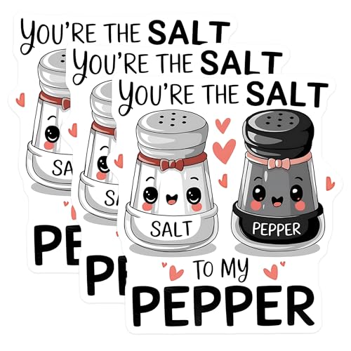 (3 Pack) Salt and Pepper Decals - Cute Foodie Decal - Romantic Decal - 3 Inches On Longest Side - Easy Peel & Apply - Made in USA - 3MCS4059