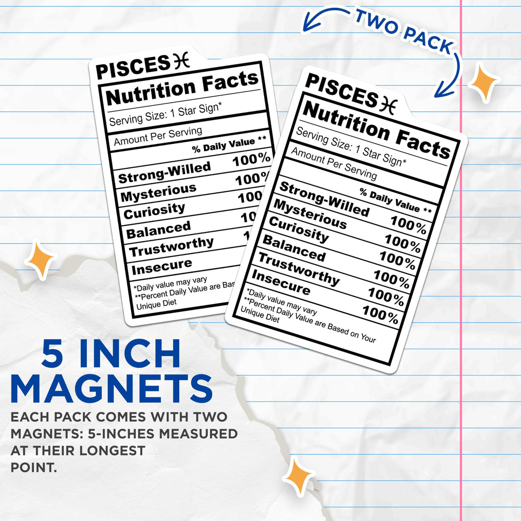 (2 Pack) Pisces Zodiac Magnets - Astrology Sign - Horoscope Fridge Magnets - 5" On Longest Side - Premium Magnet - for Cars, Refrigerators, Toolboxes, Lockers - Made in USA - MAG15744