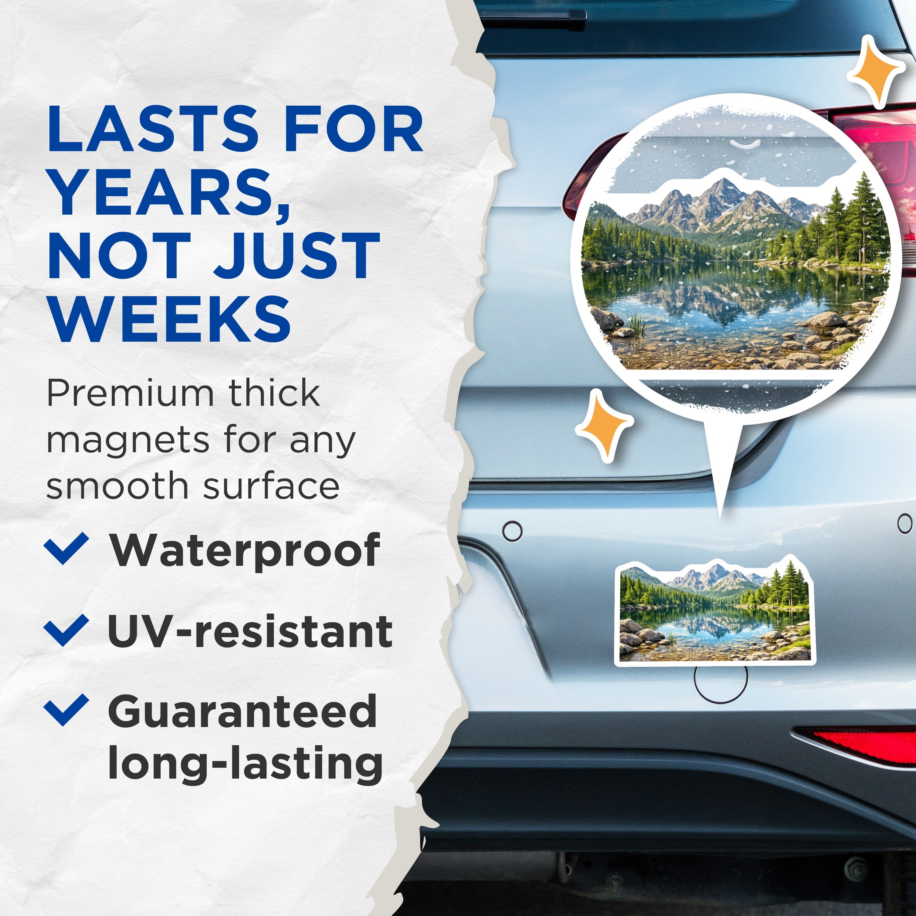 (2 Pack) Mountain Lake Magnets - Nature Landscape View - Forest Mountain Refrigerator Art - 5 Inches On Longest Side - Thick Durable Magnet - Made in USA - MAG39034