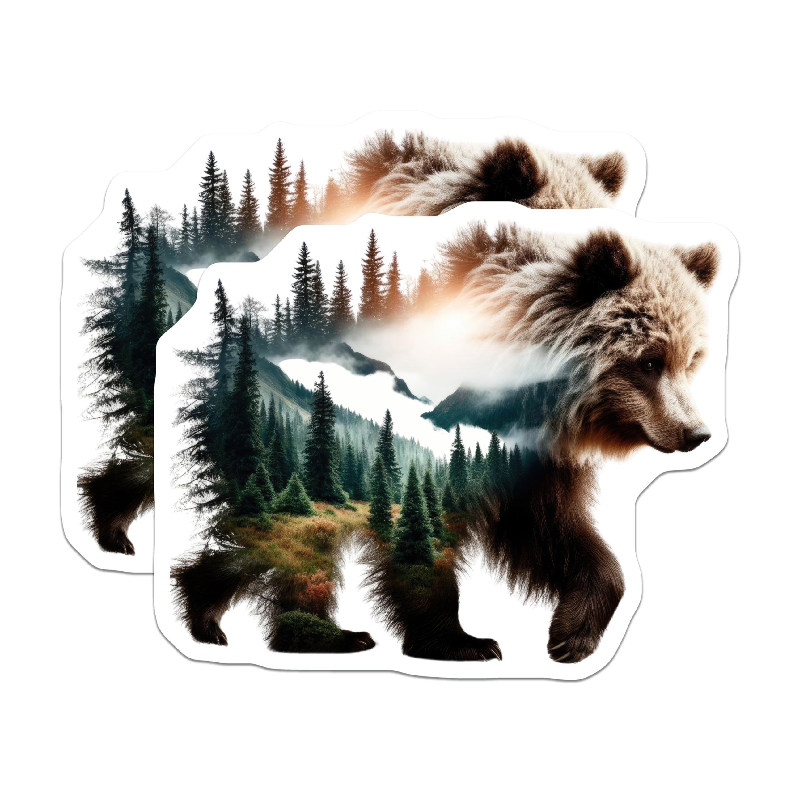 (2 Pack) Bear Magnets - Forest Landscape Art - Animal Refrigerator Decors - 5" On Longest Side - Premium Magnet - for Cars, Refrigerators, Toolboxes, Lockers - Made in USA - MAG15661