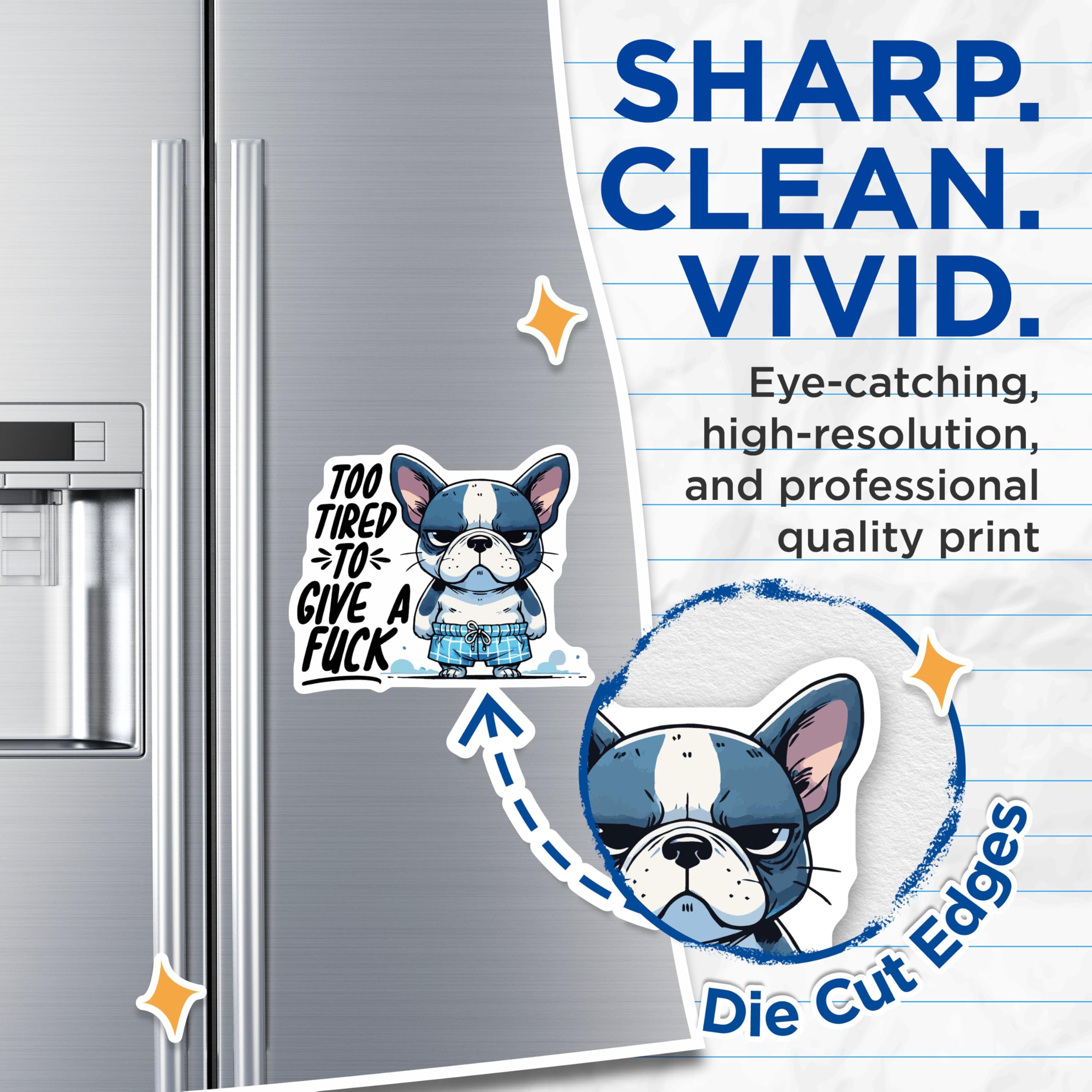 (2 Pack) Dog Magnets - Funny Bulldog Magnet - Grumpy Dog Refrigerator Magnets - 5" On Longest Side - Premium Magnet - for Cars, Refrigerators, Toolboxes, Lockers - Made in USA - MAG15294