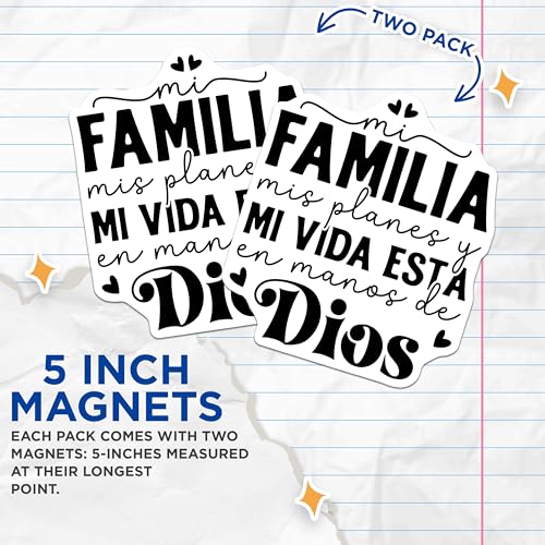 (2 Pack) Mi Familia Mis Planes Mi Vida Esta En Manos De Dios - Spanish Inspirational - Religious Quotes - 5" On Longest Side - for Cars, Fridges, Toolboxes - Made in USA - MAG3867