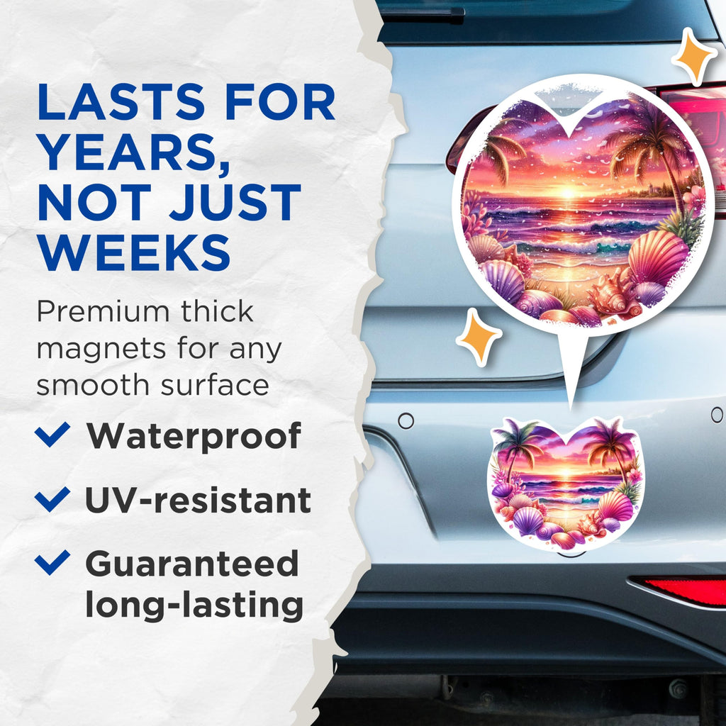 (2 Pack) Coastal Beach Sunset Magnets Coastal Sunset - Ocean Lover Beach Bum - 5 Inches On Longest Side - Premium Magnet - for Cars, Refrigerators, Toolboxes - Made in USA - MAG2230