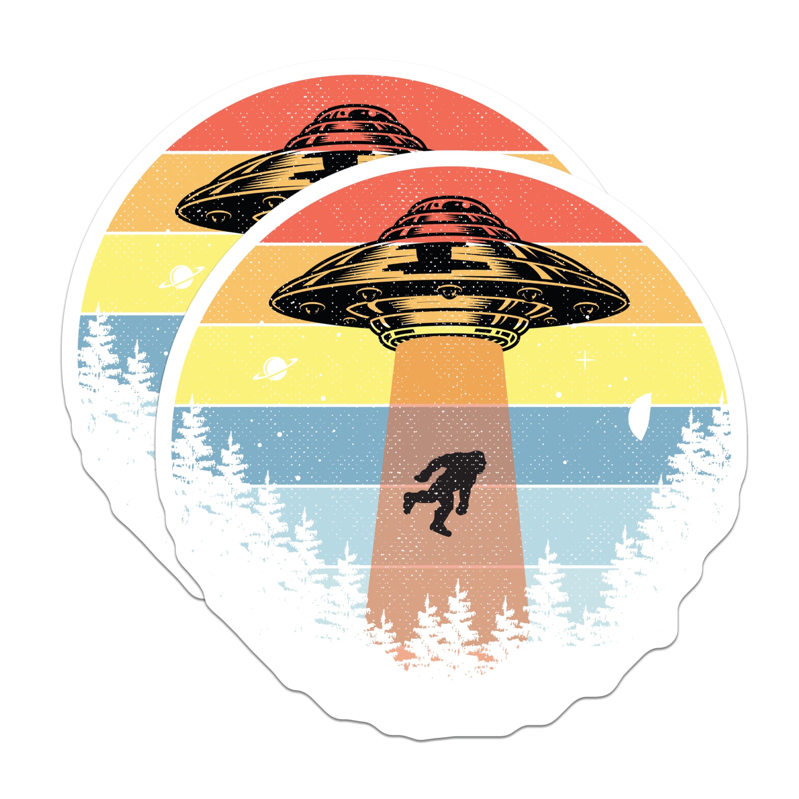 (2 Pack) Bigfoot Abduction Magnets - Humorous UFO Sasquatch Decor - Retro Alien Encounter Fridge Magnets Artwork - 5 Inches On Longest Side - Thick Durable Magnet - Made in USA - MAG20218