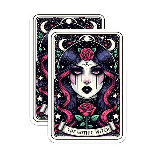 (2 Pack) The Gothic Witch Stickers - Dark Aesthetic - Gothic Art Witchcraft Spooky - 5" On Longest Side - Sticks to Smooth Flat Surfaces - Made in USA - BMCS5419