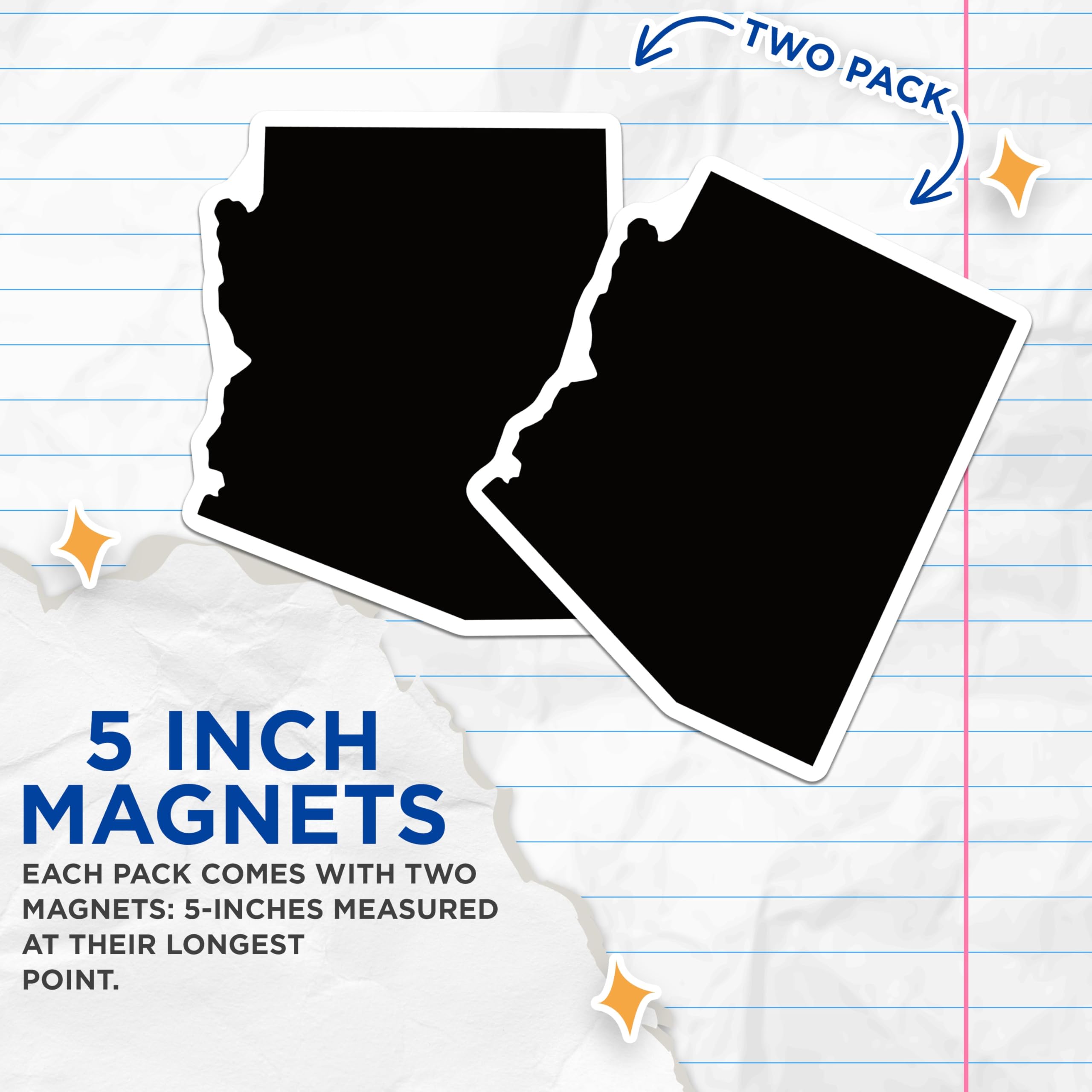 (2 Pack) Arizona State Map Magnets - AZ Pride Decor - Southwest USA Souvenir - 5" On Longest Side - Premium Magnet - for Cars, Refrigerators, Toolboxes, Lockers - Made in USA - MAG17926