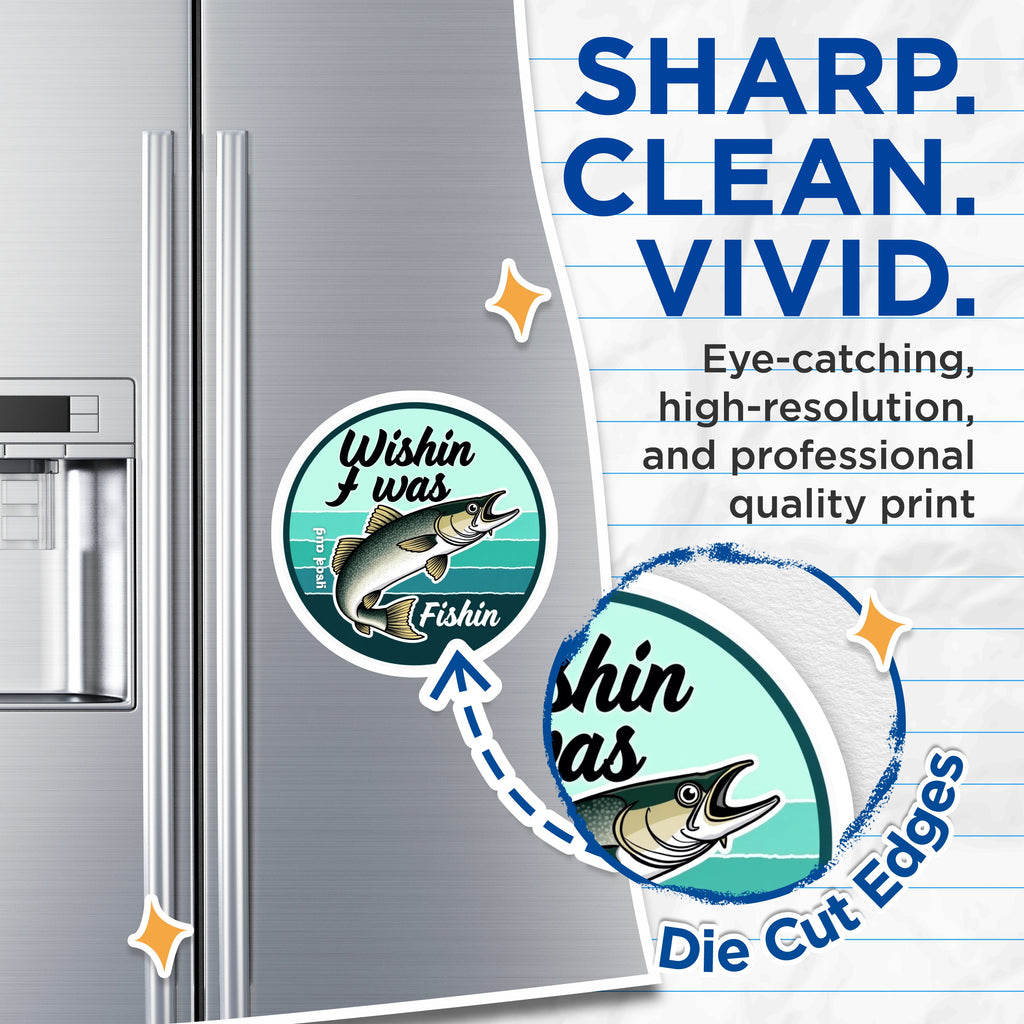 (2 Pack) Wishin I was Fishin Magnets - Funny Fishing Decor - Angler Refrigerator Accessory for Dad - 5 Inches On Longest Side - Thick Durable Magnet - Made in USA - MAG39441