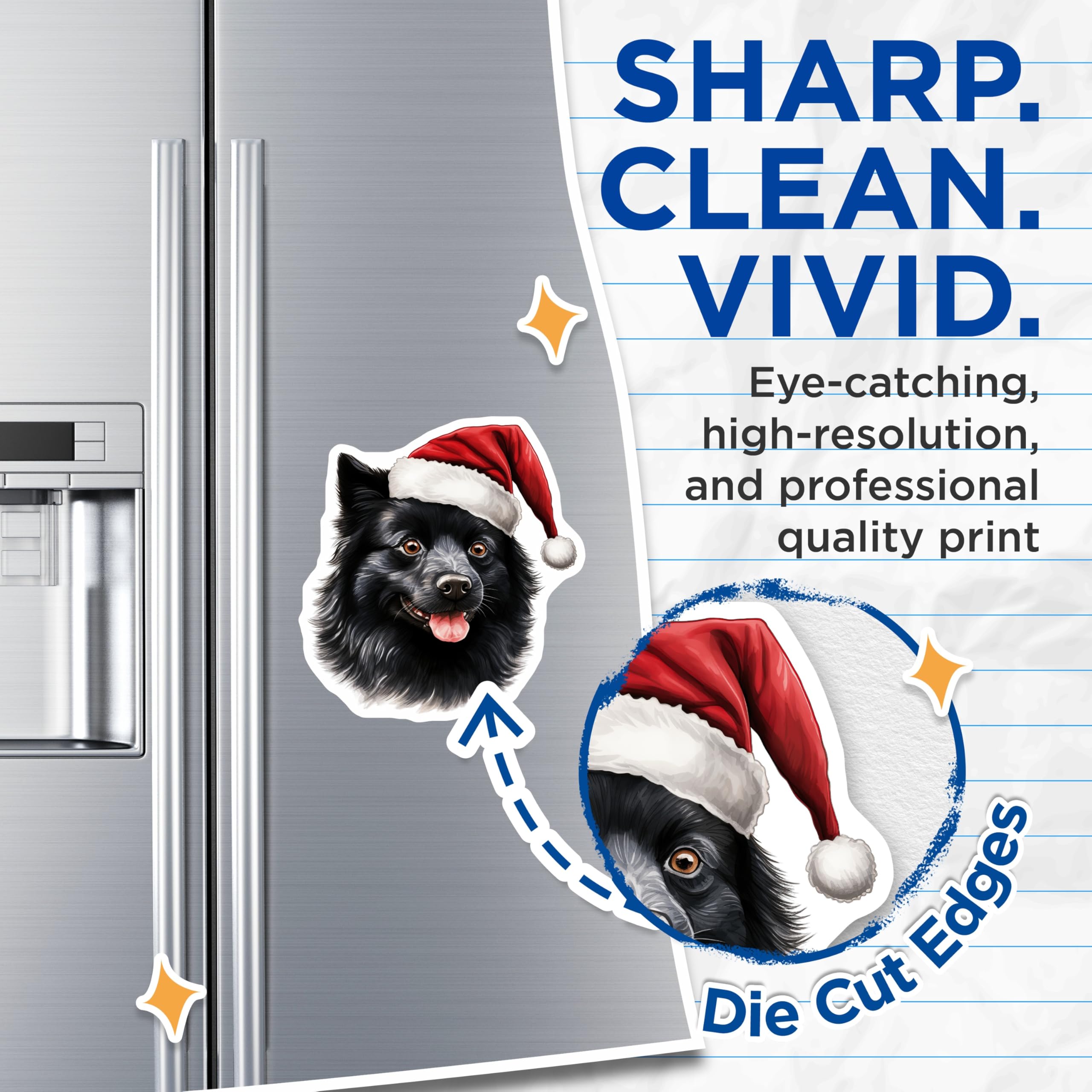 (2 Pack) Black Christmas Dog Magnets - Happy Santa Hat Pet Magnets - Festive Winter Animal Decor - 5 Inches On Longest Side - Thick Durable Magnet - Made in USA - MAG24576