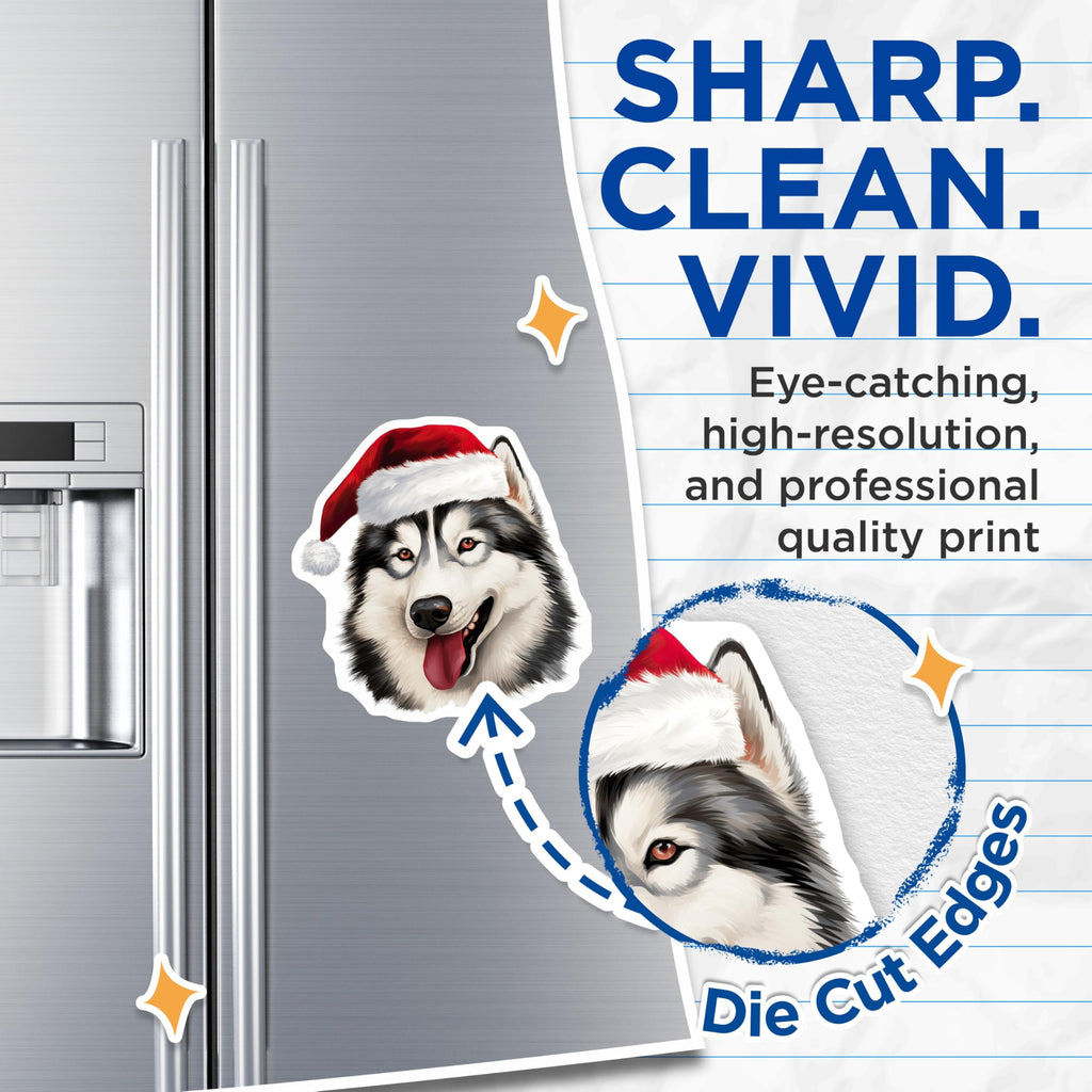 (2 Pack) Husky Christmas Magnets - Santa Hat Dog Decor - Pet Lover Holiday Accent - 5 Inches On Longest Side - Thick Durable Magnet - Made in USA - MAG27274