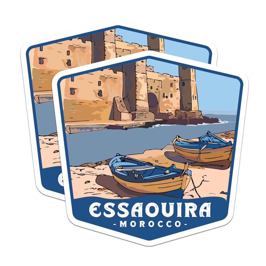 (2 Pack) Essaouira Travel Magnets - Moroccan Coastal City Souvenir - Fortified Port Decor - Azure Boats Art - 5 Inches On Longest Side - Thick Durable Magnet - Made in USA - MAG19648
