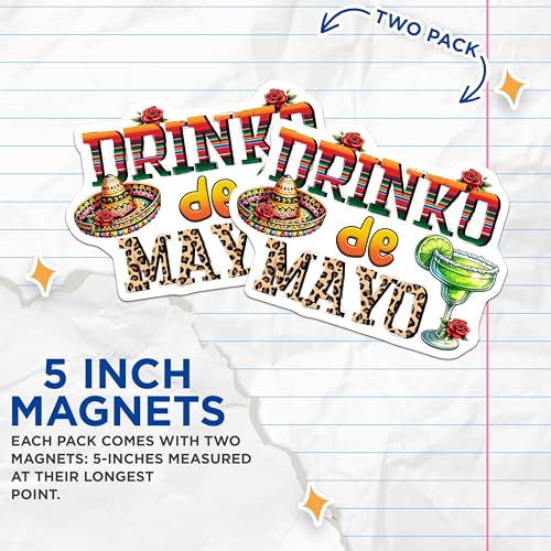 (2 Pack) Drinko de Mayo Magnets - Fiesta Kitchen Decor - 5" On Longest Side - for Cars, Fridges, Toolboxes - Made in USA - MAG8230