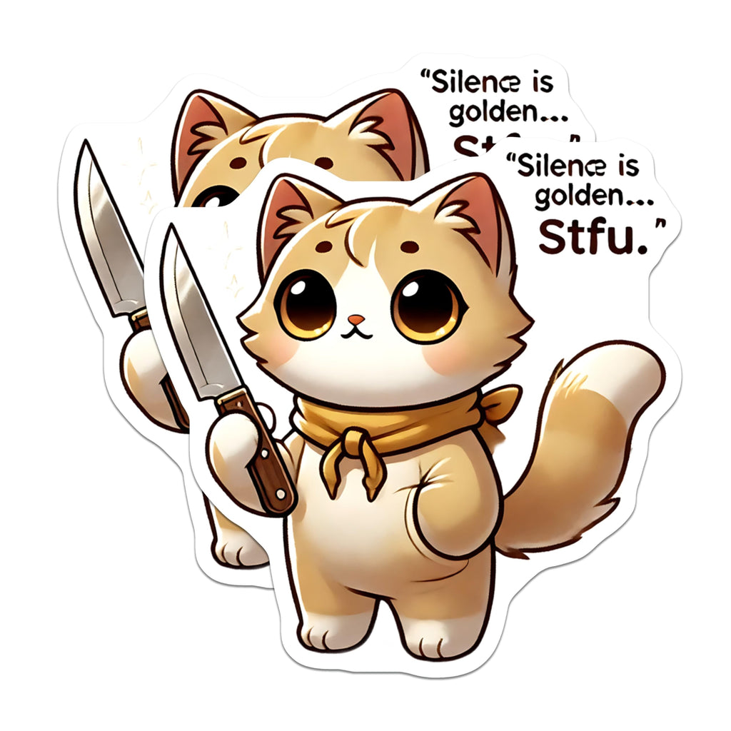 (2 Pack) Funny Cat Magnets - Sarcastic Kitty - Silence is Golden Refrigerator Magnets - 5" On Longest Side - Premium Magnet - for Cars, Refrigerators, Toolboxes, Lockers - Made in USA - MAG14076