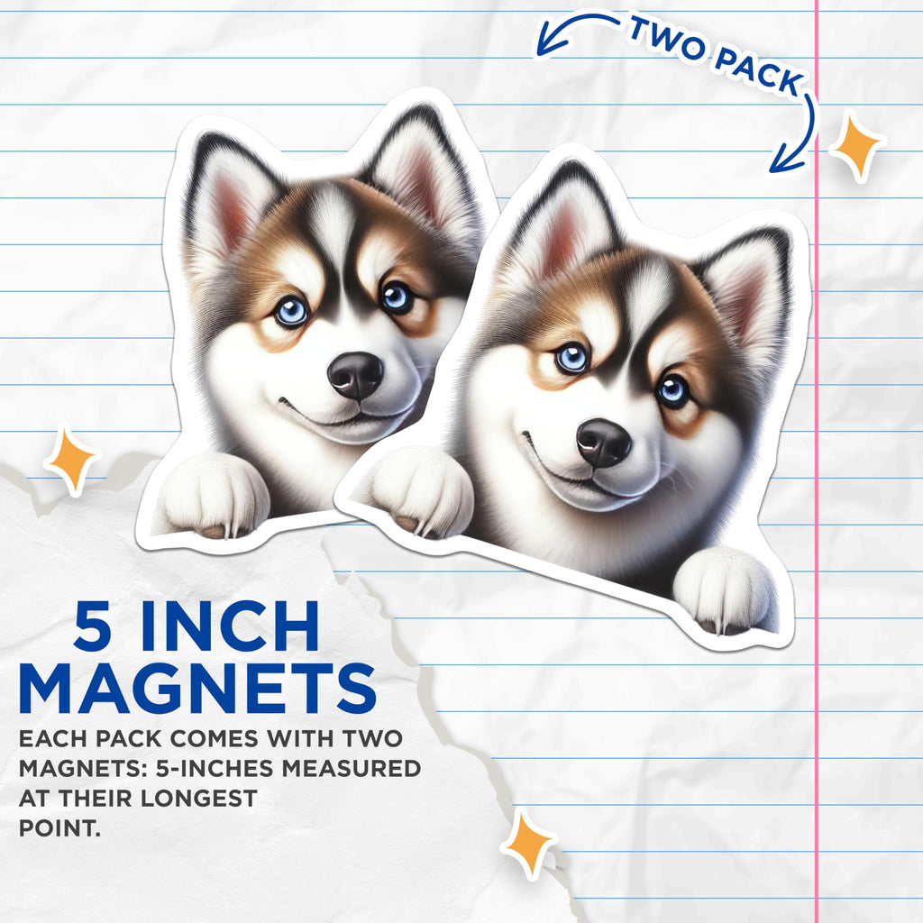 (2 Pack) Husky Dog Magnets - Cute Puppy Decor - Refrigerator Husky Art - 5" On Longest Side - Premium Magnet - for Cars, Refrigerators, Toolboxes, Lockers - Made in USA - MAG15011