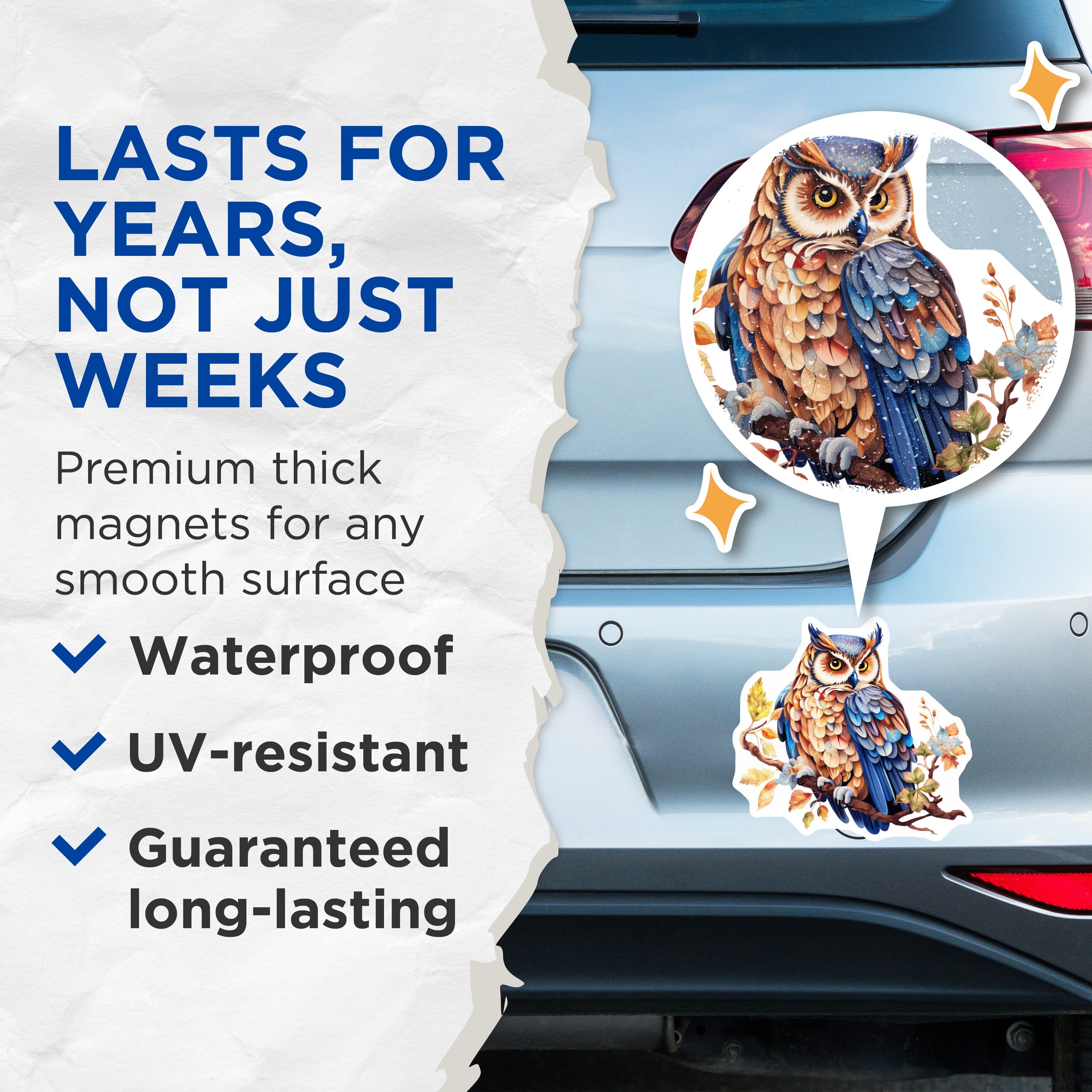 (2 Pack) Woodland Owl Magnets - Forest Animal Refrigerator Decor - Autumn Bird Art Accent - 5 Inches On Longest Side - Thick Durable Magnet - Made in USA - MAG39974