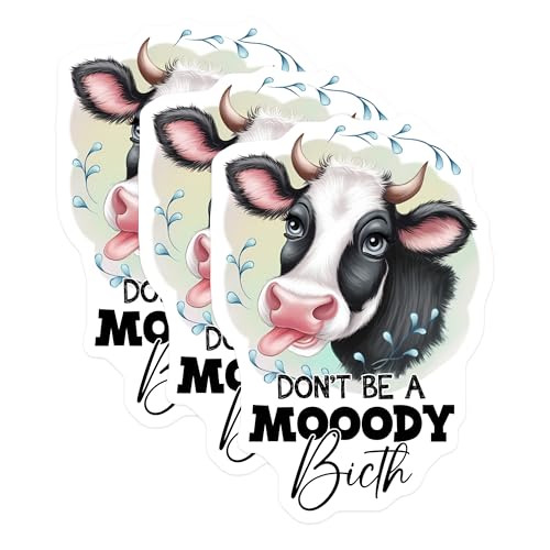 (3 Pack) Moody Cow Decals - Funny Animal Laptop Decal - Sassy Quote Stickers - 3 Inches On Longest Side - Easy Peel & Apply - Made in USA - 3MCS8574