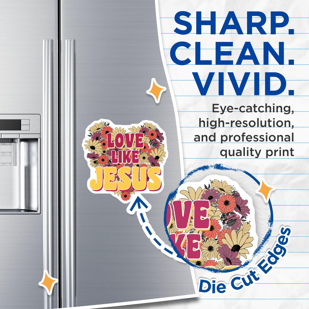 (2 Pack) Floral Christian Magnets - Love Like Jesus - Religious Refrigerator Decoration - 5" On Longest Side - Premium Magnet - for Cars, Refrigerators, Toolboxes, Lockers - Made in USA - MAG16273