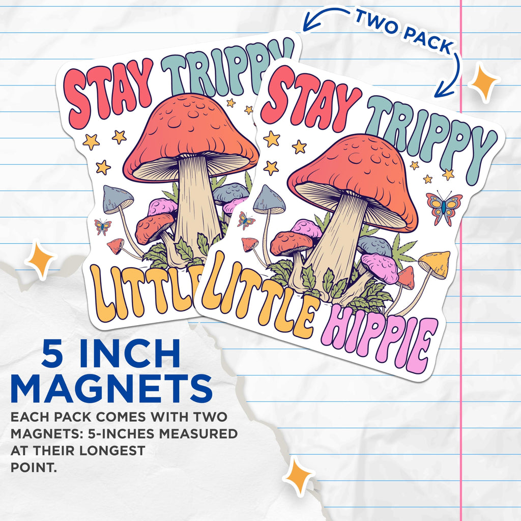 (2 Pack) Trippy Mushroom Magnets - Little Hippie Decor - Psychedelic Fridge Magnets - 5" On Longest Side - Premium Magnet - for Cars, Refrigerators, Toolboxes, Lockers - Made in USA - MAG17891