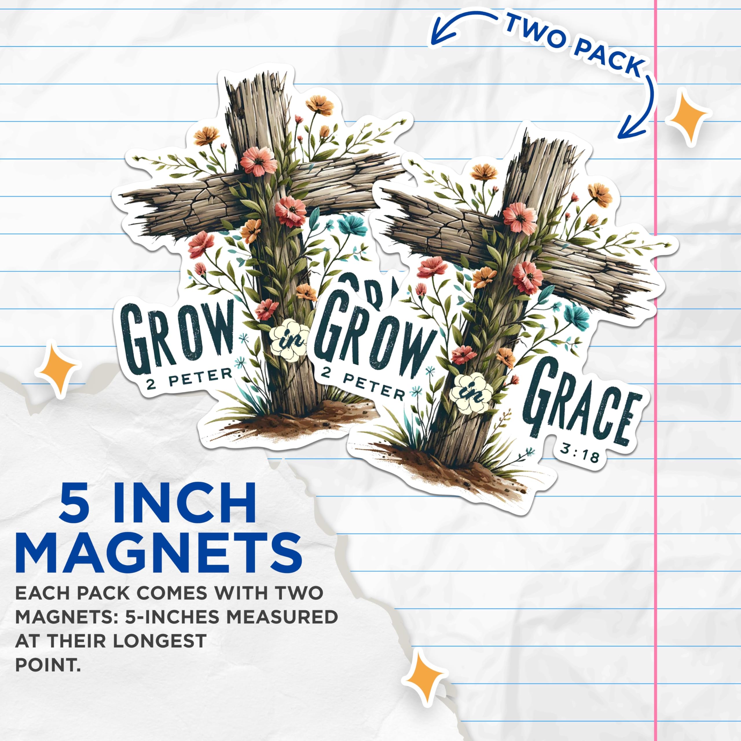 (2 Pack) Grow in Grace Magnets - Inspirational Bible Verse Magnets - Religious Home Decor Magnets- 5" On Longest Side - for Fridges, Toolboxes, Cars - Made in USA - MAG2827