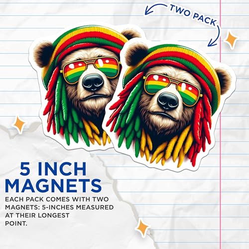 (2 Pack) Rasta Bear Magnets - Cool Fridge - Unique Kitchen ations - Colorful Animal Magnets - 5" On Longest Side - for Cars, Fridges, Toolboxes - Made in USA - MAG4383