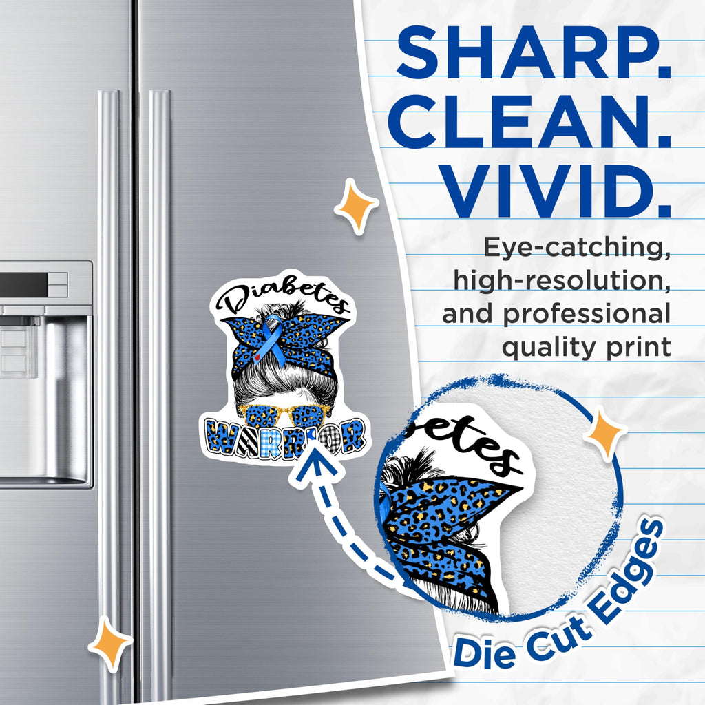 (2 Pack) Diabetes Awareness Magnets - Warrior Messy Bun Magnets - Blue Ribbon Support - 5" On Longest Side - Premium Magnet - for Cars, Refrigerators, Toolboxes, Lockers - Made in USA - MAG16674
