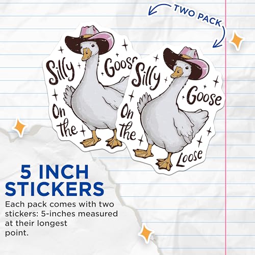 (2 Pack) Silly Goose On The Loose Stickers - Funny Goose Stickers - Cute Animal Stickers - 5" On Longest Side - Sticks to Any Smooth Flat Surface - Made in USA - BMCS3419