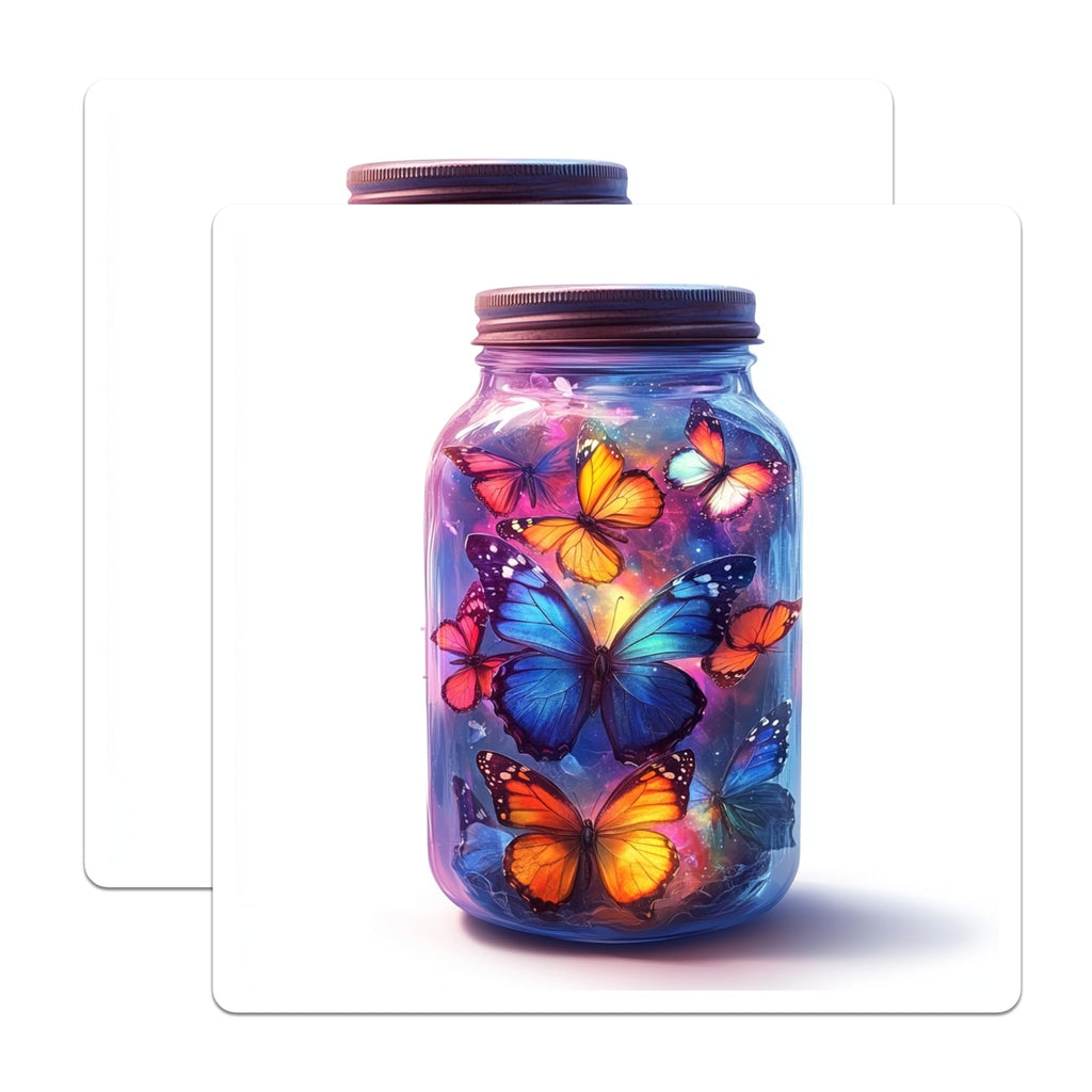 (2 Pack) Butterfly Jar Magnets - Colorful Insect Decor - Magical Fridge Art Aesthetic - 5 Inches On Longest Side - Thick Durable Magnet - Made in USA - MAG23934
