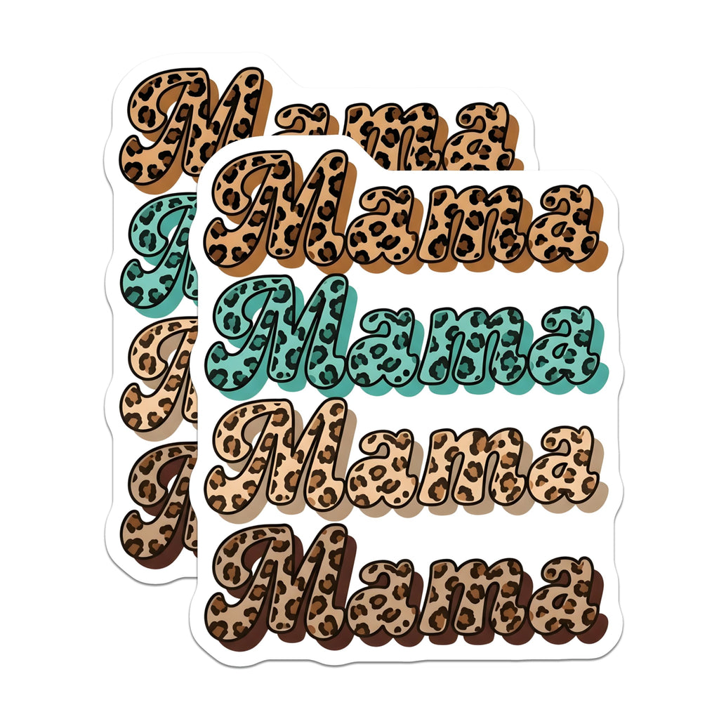 (2 Pack) Mama Stickers - Leopard Print Mom Decals - Mother's Day Celebration - 5" On Longest Side - Sticks to Smooth Flat Surfaces - Made in USA - BMCS18990