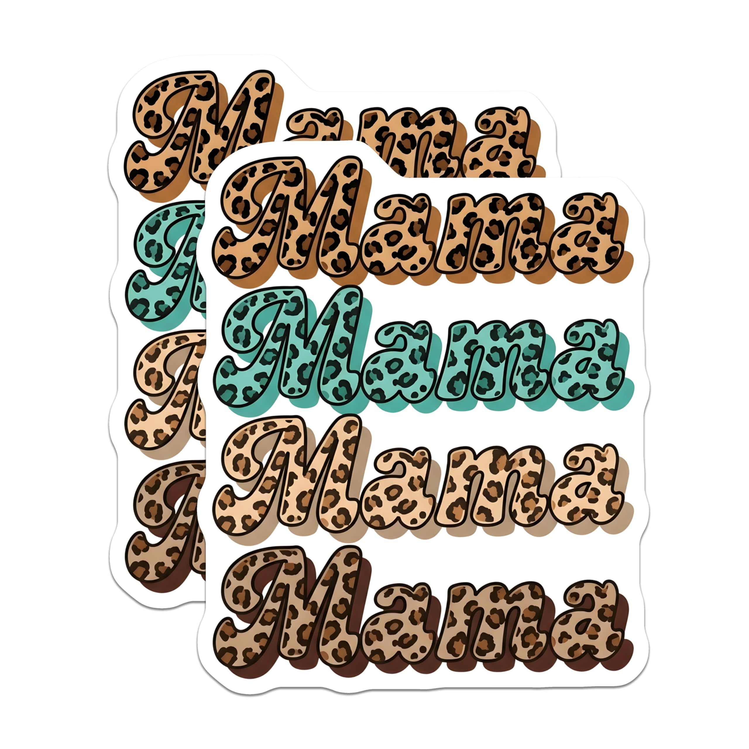 (2 Pack) Mama Stickers - Leopard Print Mom Decals - Mother's Day Celebration - 5" On Longest Side - Sticks to Smooth Flat Surfaces - Made in USA - BMCS18990