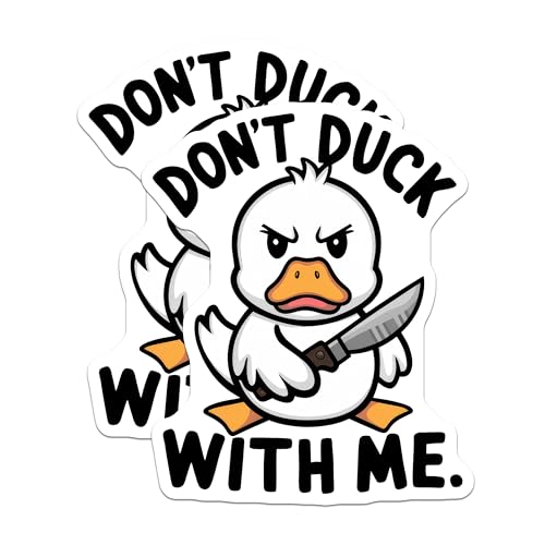 (2 Pack) Angry Duck Stickers - Funny Animal Meme - Sarcastic Quote - 5" On Longest Side - Sticks to Smooth Flat Surfaces - Made in USA - BMCS9539