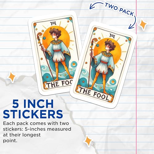 (2 Packs) The Fool Tarot Card Stickers - Spiritual Metaphysical Mystic Decals - 5 Inches On Longest Side - Premium Vinyl Decal - Sticks to Any Smooth Flat Surface - Made in USA - BMCS2261