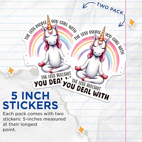 (2 Pack) Unicorn Meditation Stickers - Inspirational Unicorn Stickers - Motivational Cute Unicorn Decor - 5" On Longest Side - Sticks to Any Smooth Flat Surface - Made in USA - BMCS3339