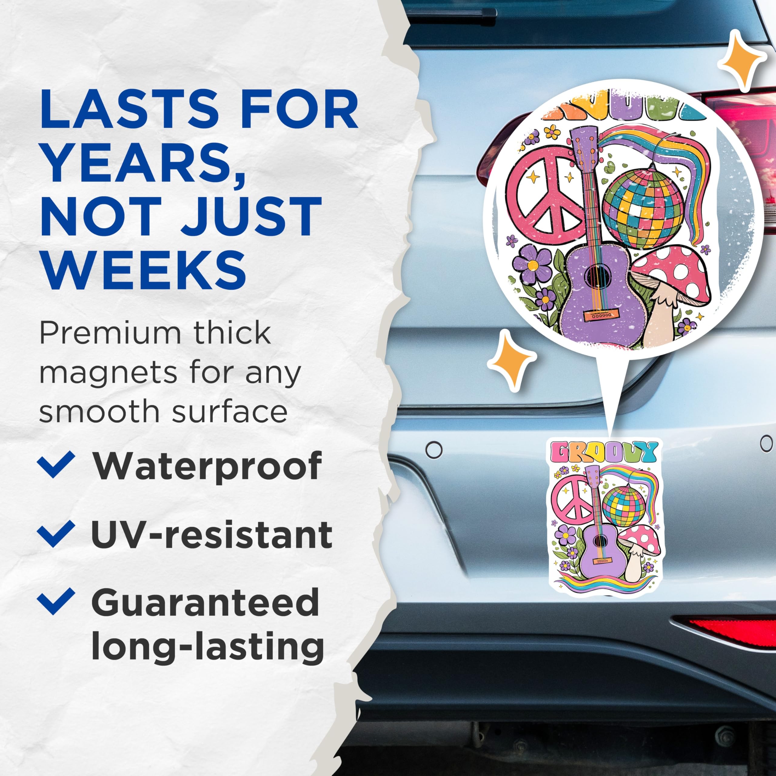 (2 Pack) Groovy Magnets - 70s Theme Decorations - Retro Fridge Magnets - 5" On Longest Side - Premium Magnet - for Cars, Refrigerators, Toolboxes, Lockers - Made in USA - MAG14982