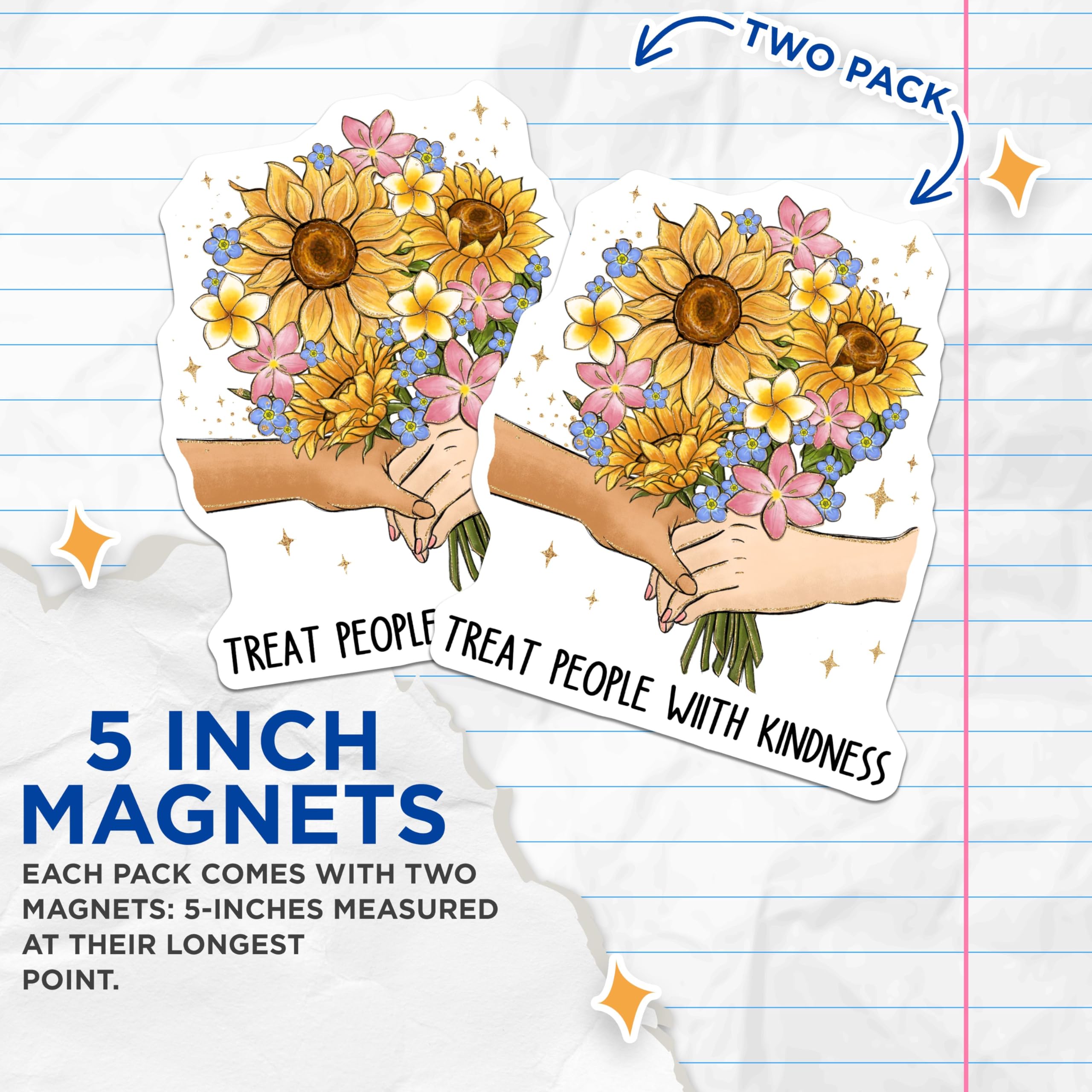 (2 Pack) Treat People with Kindness Magnets - Inspirational Magnets - Ative Magnets - 5" On Longest Side - for Cars, Fridges, Toolboxes - Made in USA - MAG4166