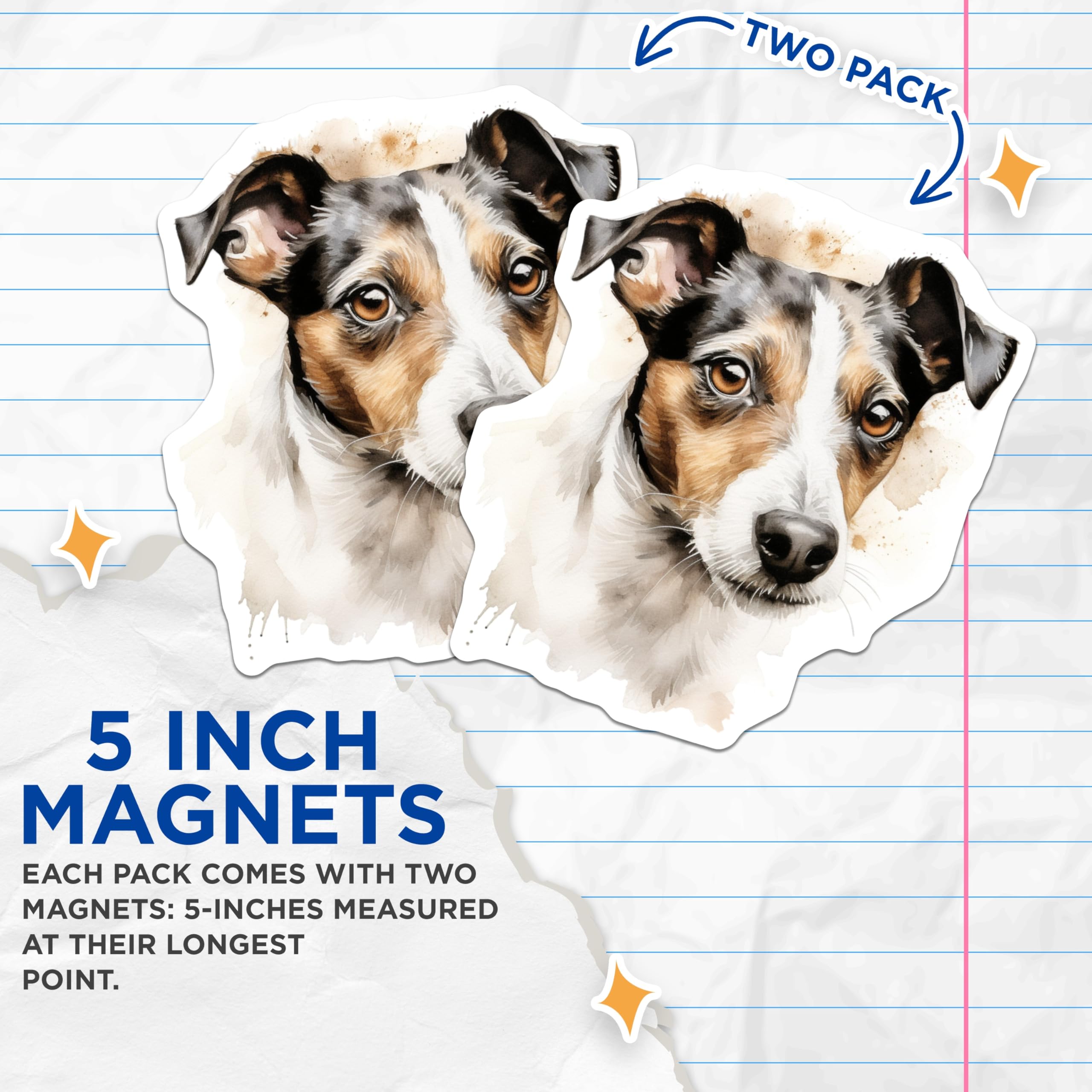 (2 Pack) Jack Russell Terrier Magnets - Watercolor Dog Art - Pet Lover Decor - 5 Inches On Longest Side - Thick Durable Magnet - Made in USA - MAG27550