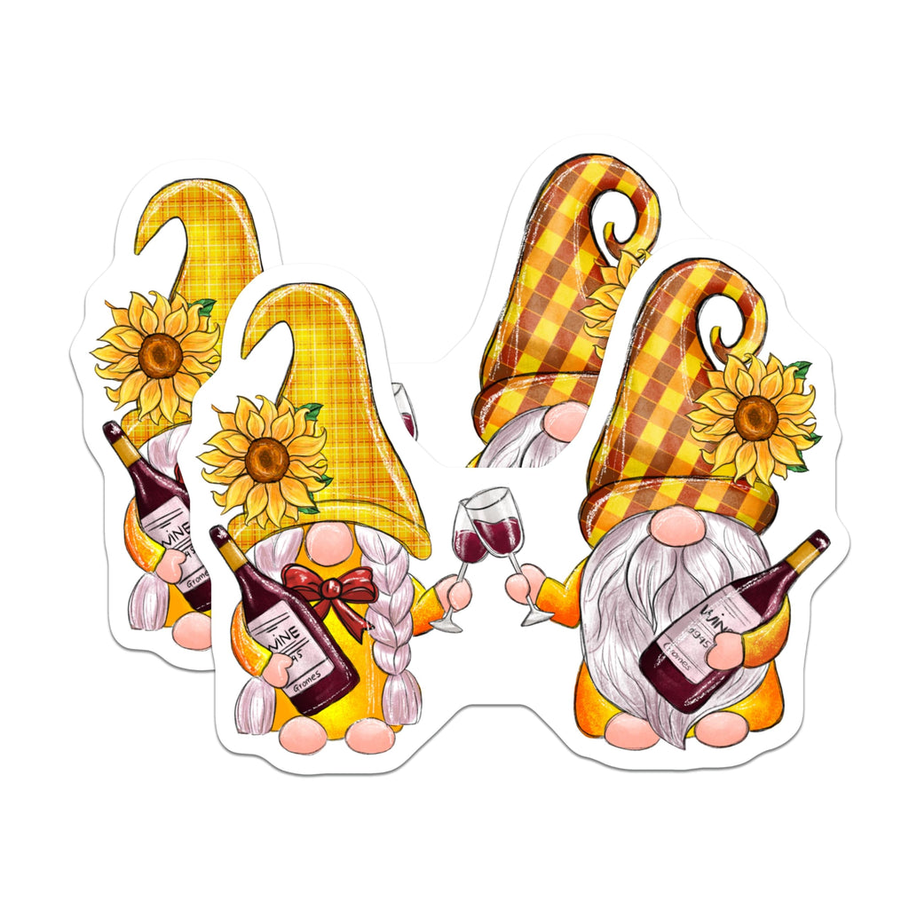 (2 Pack) Wine Gnomes Magnets - Sunflower Decor - Funny Drinking Theme - 5" On Longest Side - Premium Magnet - for Cars, Refrigerators, Toolboxes, Lockers - Made in USA - MAG14064