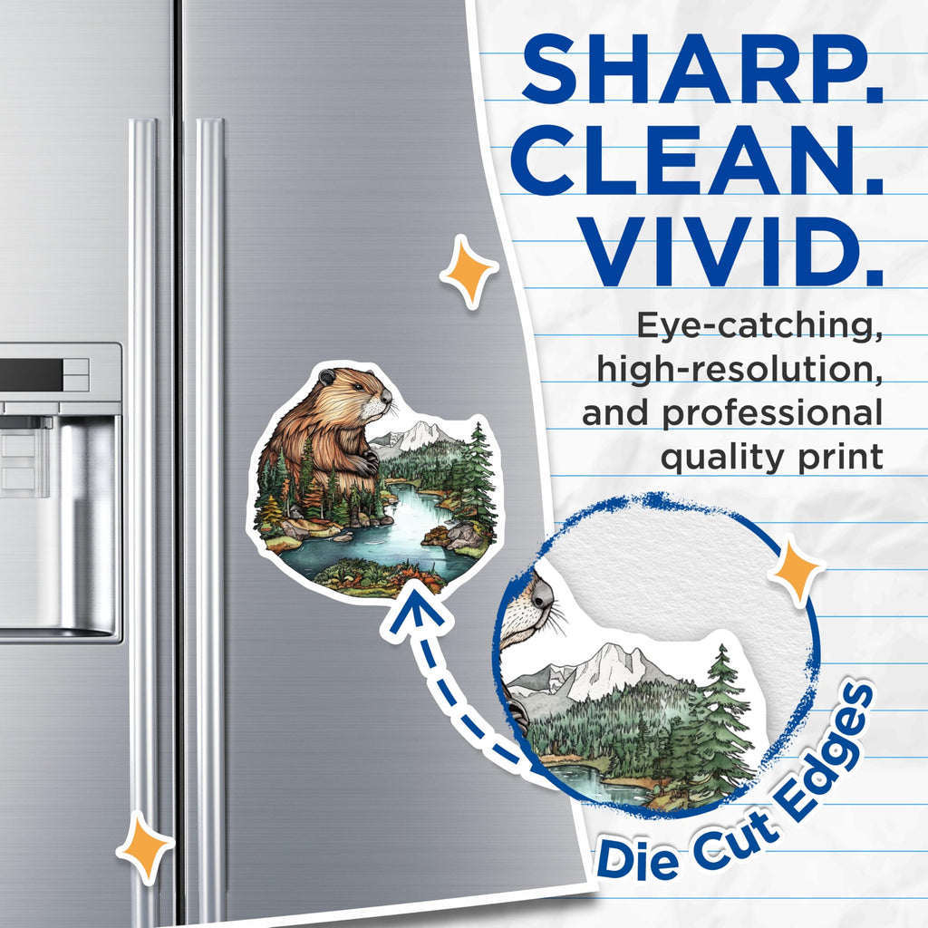 (2 Pack) Beaver Nature Magnets - Forest Lake Art - Wildlife Home Decor - 5" On Longest Side - Premium Magnet - for Cars, Refrigerators, Toolboxes, Lockers - Made in USA - MAG15058
