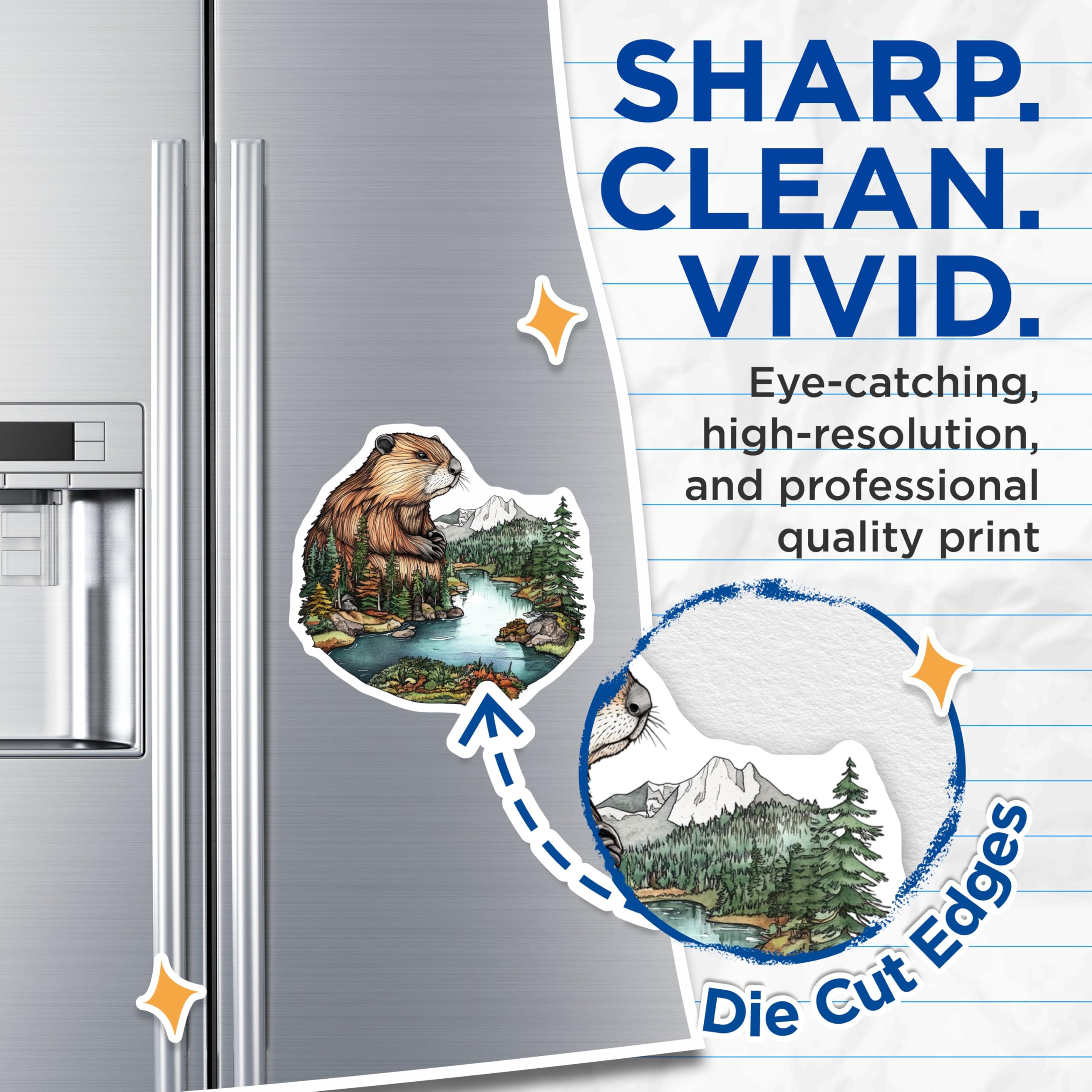 (2 Pack) Beaver Nature Magnets - Forest Lake Art - Wildlife Home Decor - 5" On Longest Side - Premium Magnet - for Cars, Refrigerators, Toolboxes, Lockers - Made in USA - MAG15058