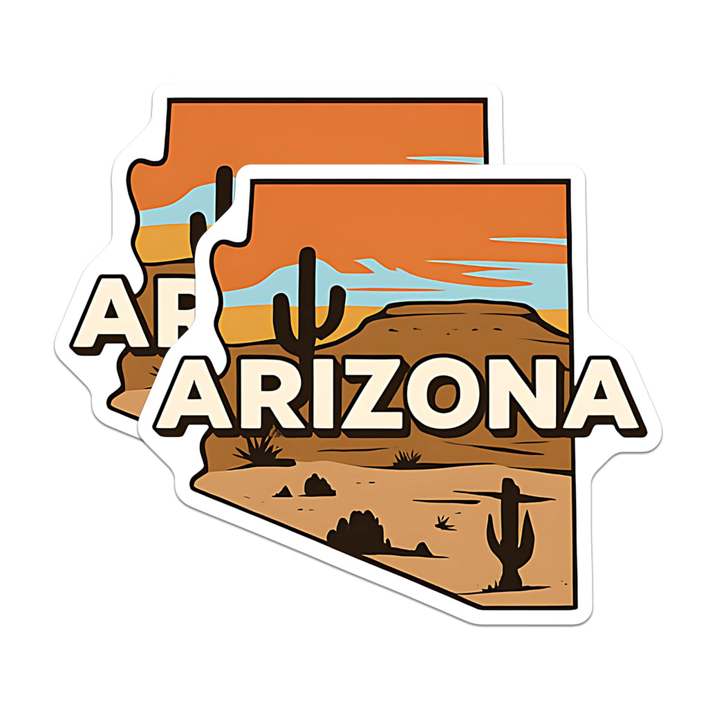 (2 Pack) Arizona Desert Magnets - State Map Illustration - Southwest Travel Decor - Cactus Landscape - Fridge Souvenir - 5 Inches On Longest Side - Thick Durable Magnet - Made in USA - MAG19416