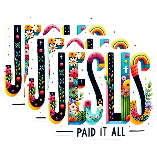 (3 Pack) Jesus Paid It All Decals - Christian Decals - Religious Saying - 3 Inches On Longest Side - Easy Peel & Apply - Made in USA - 3MCS1897