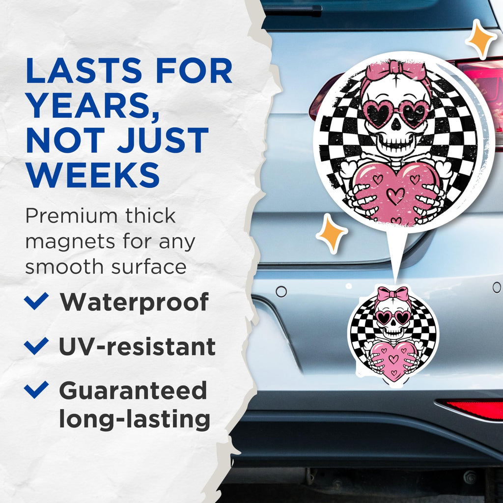 (2 Pack) Skeleton Heart Magnets - Skull Heart Magnets - Love Skulls Magnets - 5" On Longest Side - for Cars, Refrigerators, Toolboxes, Lockers - Made in USA BMCS3463