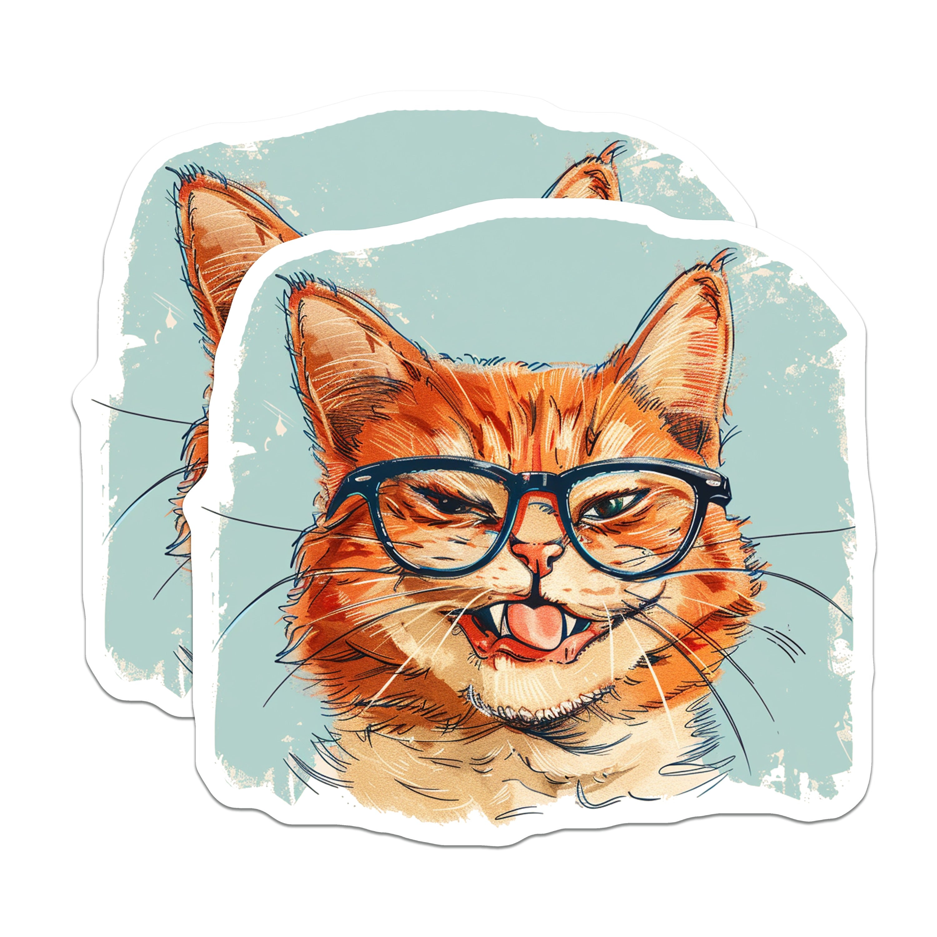 (2 Pack) Funny Cat Magnets - Quirky Orange Feline Fridge Decor - Cool Feline Lover Art - Hipster Animal Accessory for Kitchen - 5 Inches On Longest Side - Thick Durable Magnet - Made in USA - MAG38205