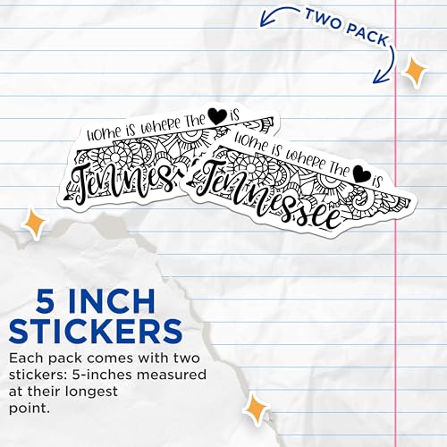 (2 Pack) Tennessee Stickers - Home State Design - Love Tennessee Wall Decor - 5" On Longest Side - Sticks to Smooth Flat Surfaces - Made in USA - BMCS9093