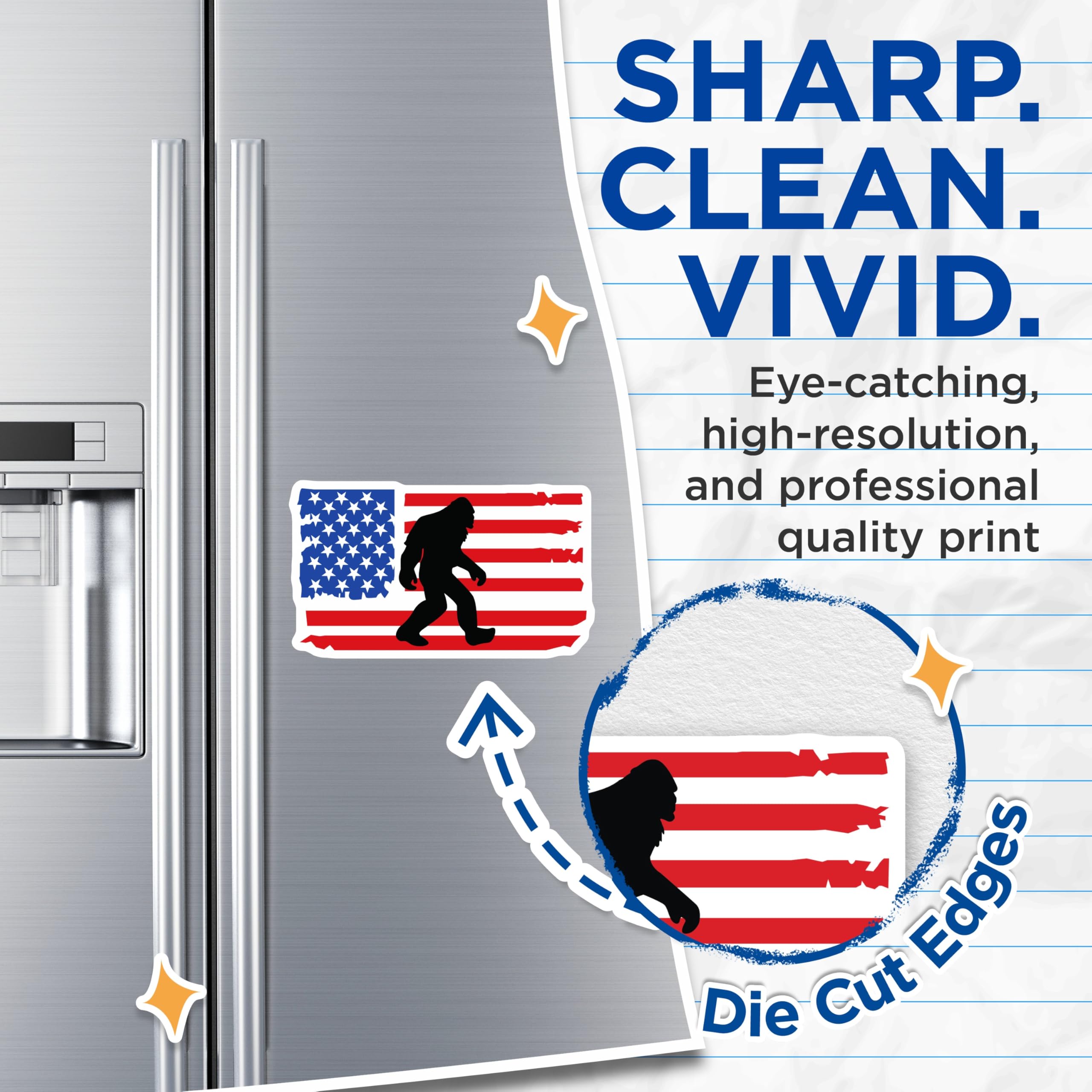 (2 Pack) Bigfoot American Flag Magnets - Patriotic Sasquatch - USA Cryptid Folkloric Art - 5 Inches On Longest Side - Thick Durable Magnet - Made in USA - MAG22338