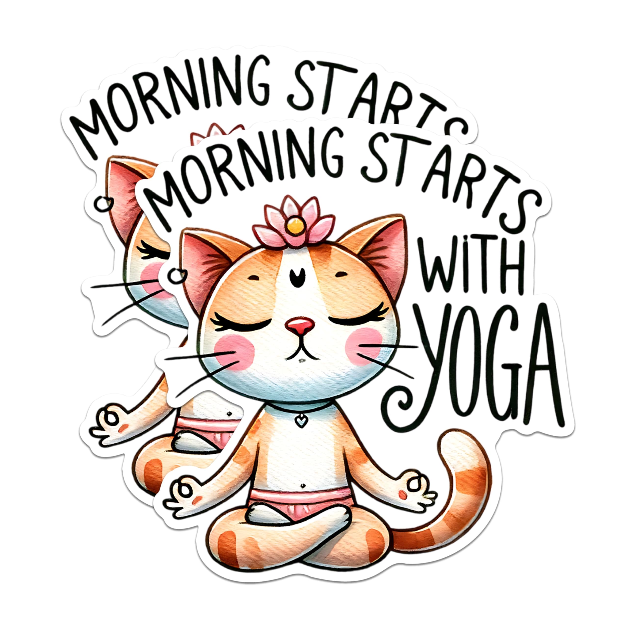 (2 Packs) Morning Starts with Yoga Cat Meditating Meditation Magnets - Zen Cat Magnets - 5 Inches On Longest Side - Premium Magnet - for Fridges, Toolboxes, Cars - Made in USA - MAG2421