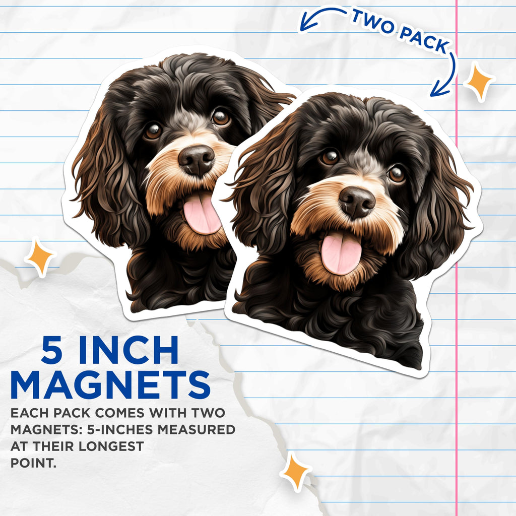 (2 Pack) Cute Cockapoo Magnets - Black Tan Dog Art - Happy Doodle Pet Decor - Animal Lover Refrigerator Accessory - 5 Inches On Longest Side - Thick Durable Magnet - Made in USA - MAG30100