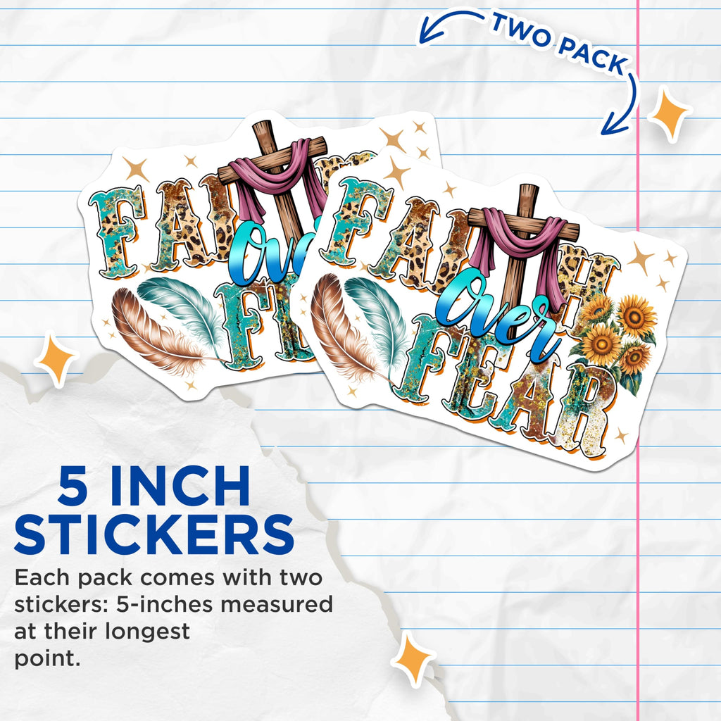 (2 Pack) Faith Over Fear Stickers - Christian Stickers - Inspirational Stickers - Religious Stickers- 5" On Longest Side - Sticks to Smooth Flat Surfaces - Made in USA - BMCS16352